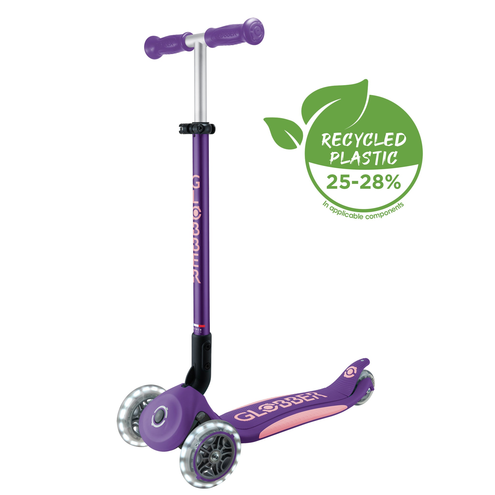 Globber Primo Foldable Plus Lights V2 可摺疊滑板車 - Purple / Pastel Pink (3 - 9Y+)