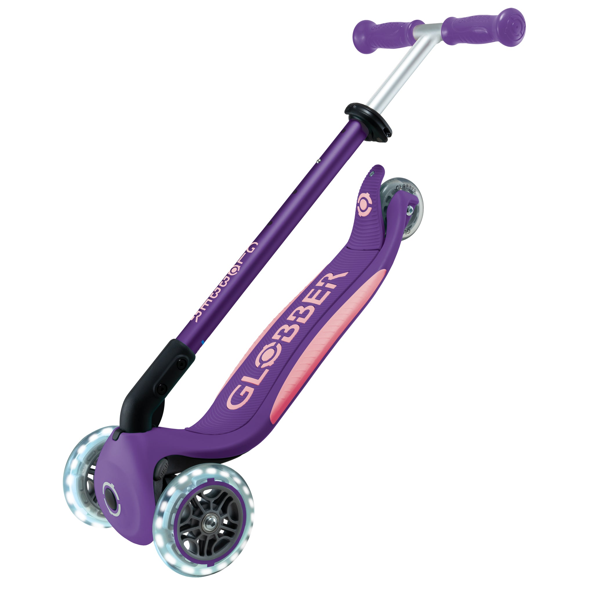 Globber Primo Foldable Plus Lights V2 可摺疊滑板車 - Purple / Pastel Pink (3 - 9Y+)