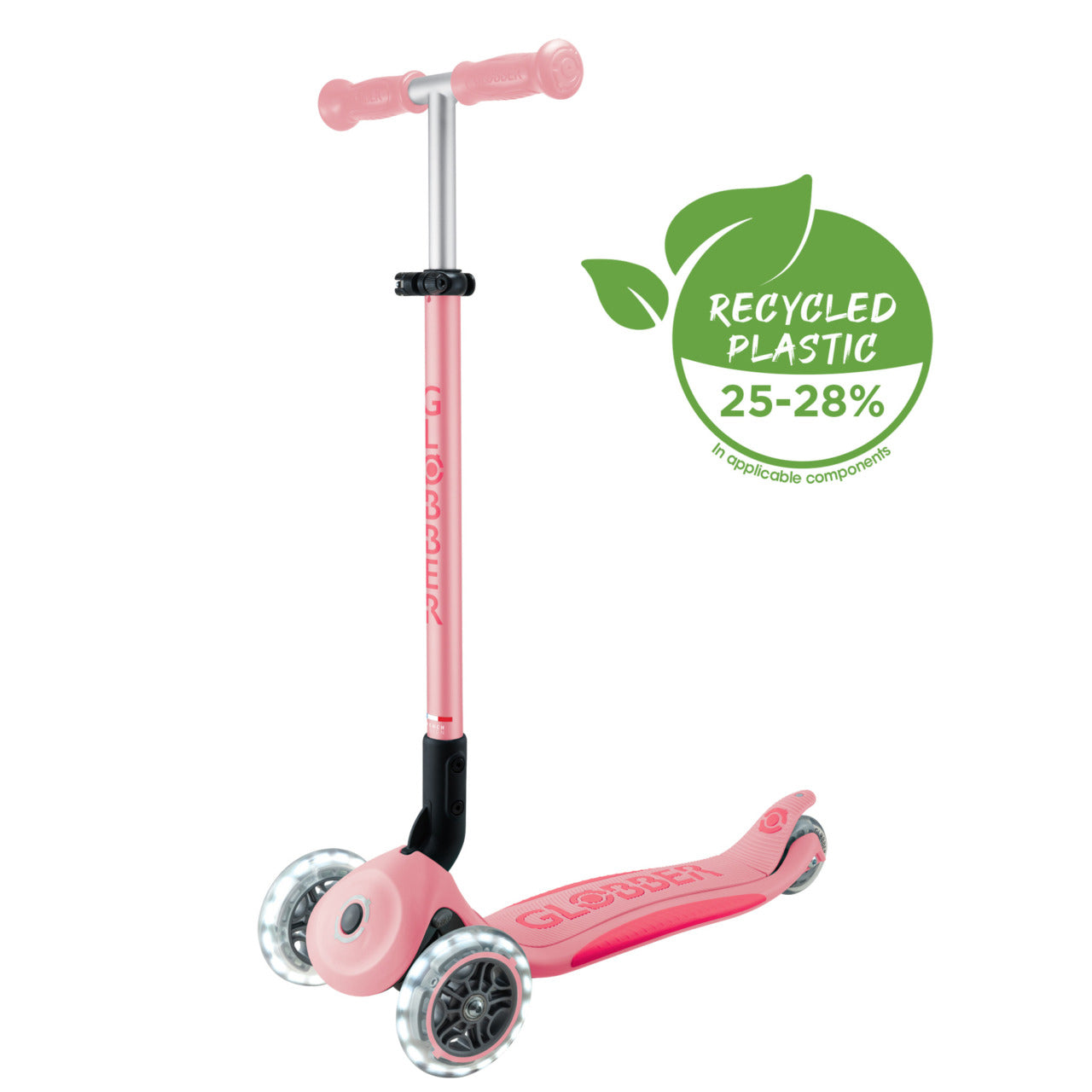 Globber Primo Foldable Plus Lights V2 可摺疊滑板車 - Pastel Pink / Fuchsia (3 - 9Y+)