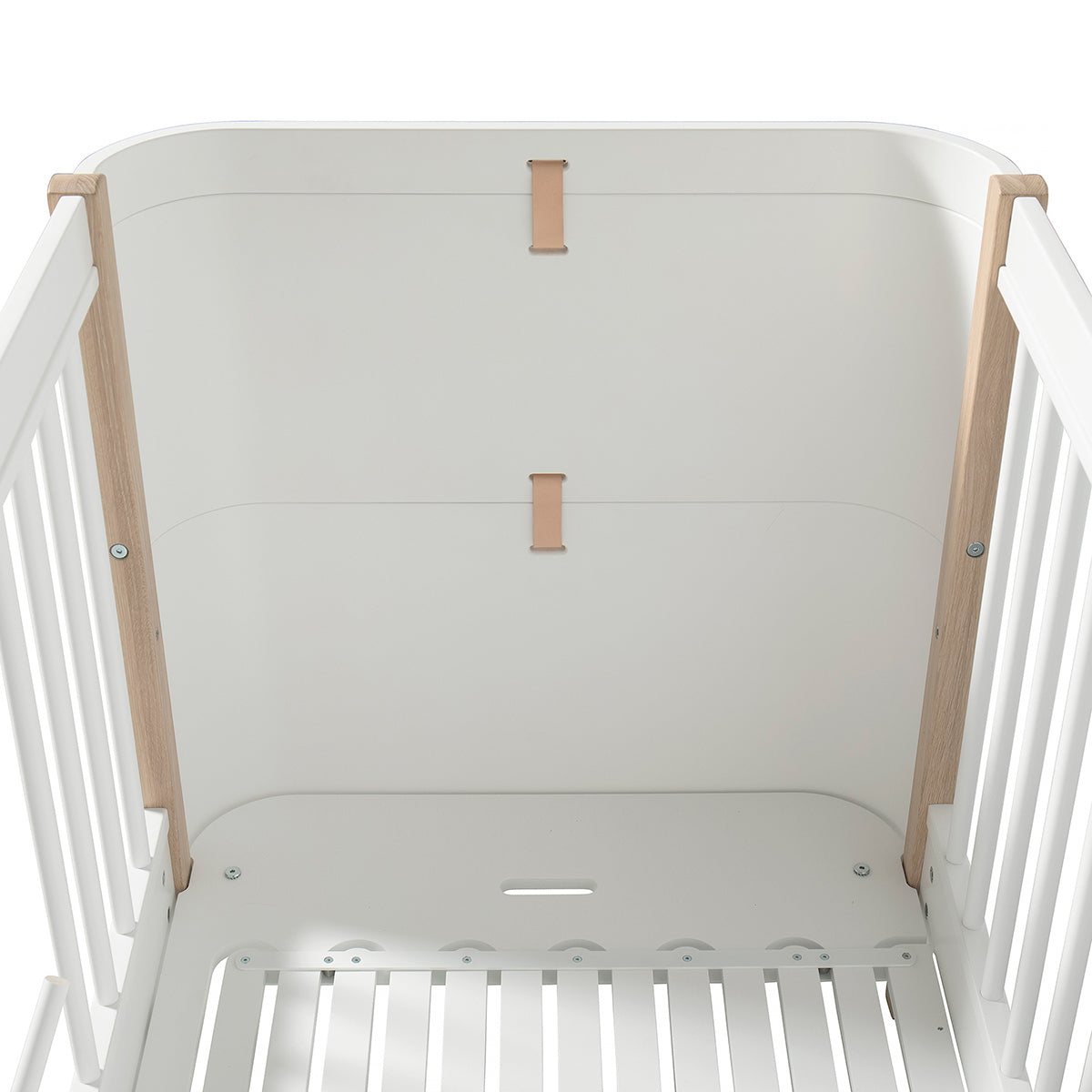 Oliver Furniture Wood Mini+ Cot Bed (Without Junior Conversion Kit) - White/Oak (Pre-Order; Est. Delivery in 6-10 Weeks)