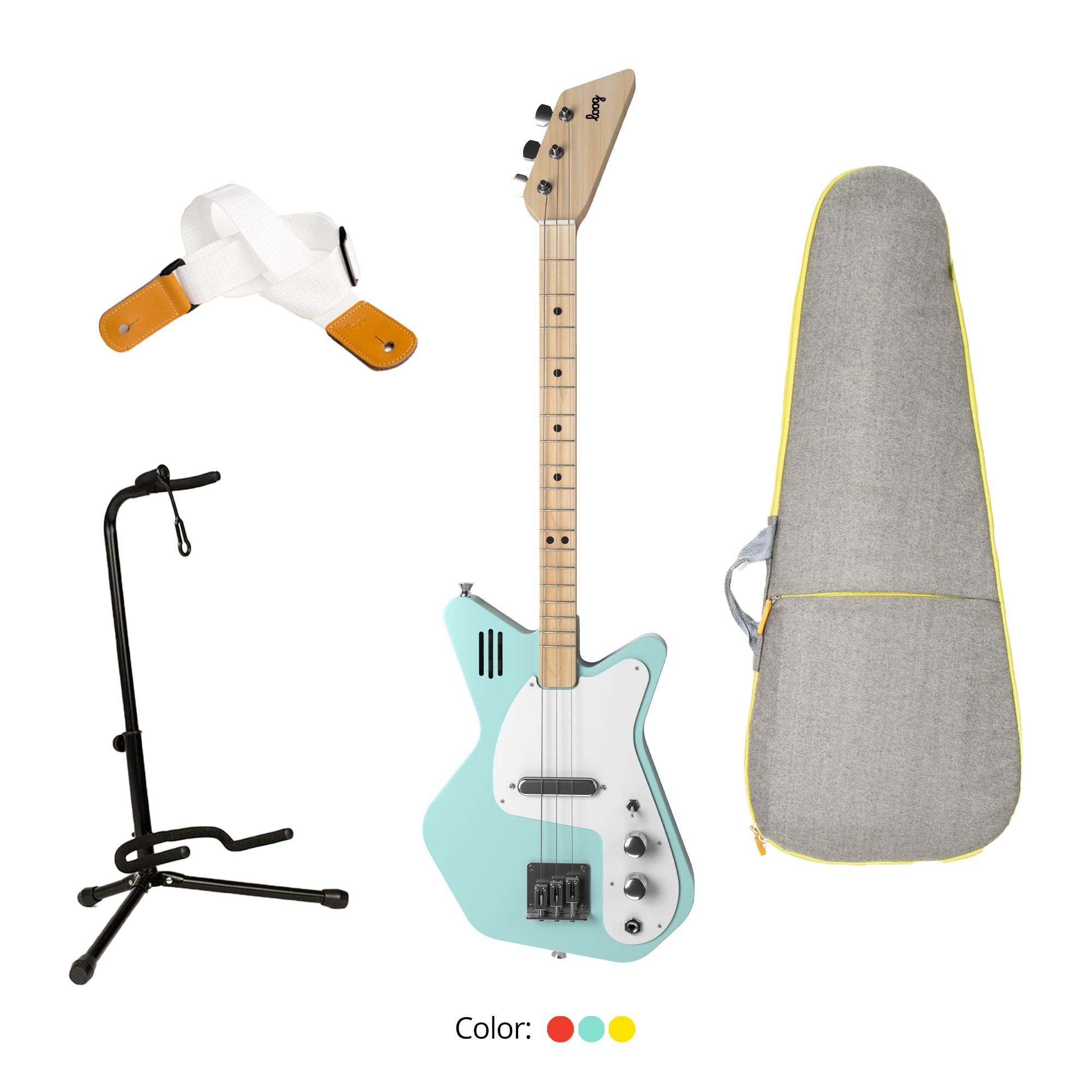 Loog Pro Electric with Built-In Amp Guitar Bundle with Bag, Strap and Stand (Includes FREE App, Flashcards & Chord Diagram)