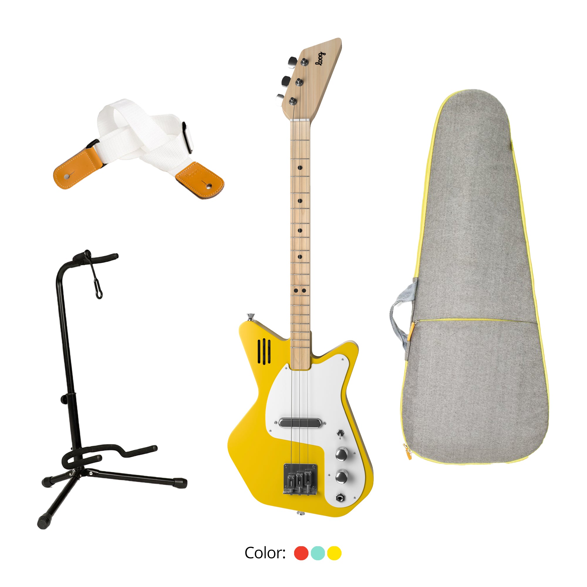 Loog Pro Electric with Built-In Amp Guitar Bundle with Bag, Strap and Stand (Includes FREE App, Flashcards & Chord Diagram)