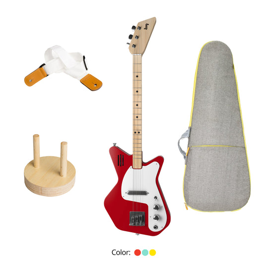 Loog Pro Electric with Built-In Amp Guitar Bundle with Bag, Strap and Wall Hanger (Includes FREE App, Flashcards & Chord Diagram)