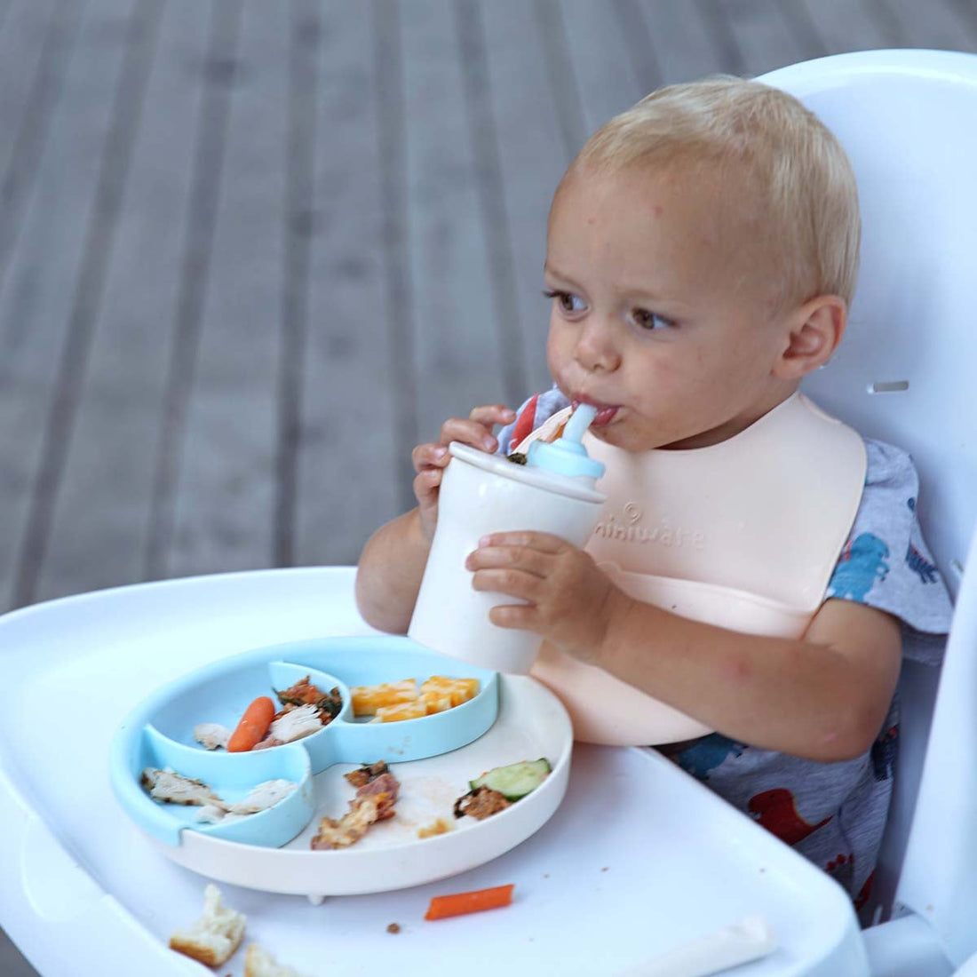 Miniware Roll & Lock Bib (Set of 2) - Silicone Bib in Cotton Candy + Grey