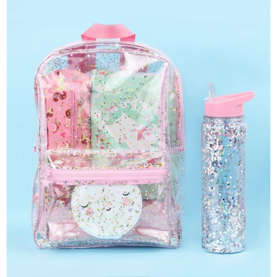 A Little Lovely Company Backpack Glitter Transparent Pink