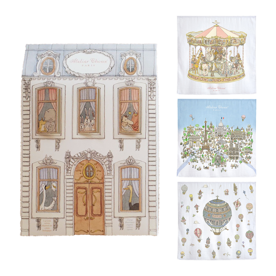 Atelier Choux Set of 3 Muslins Carousel & Hot Air Balloons & Paris