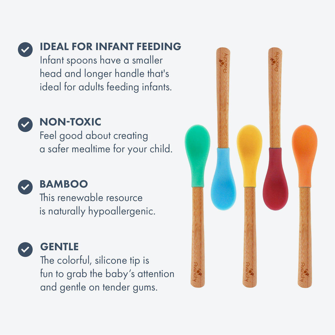 Avanchy: Bamboo Baby Spoons - 5 Pack