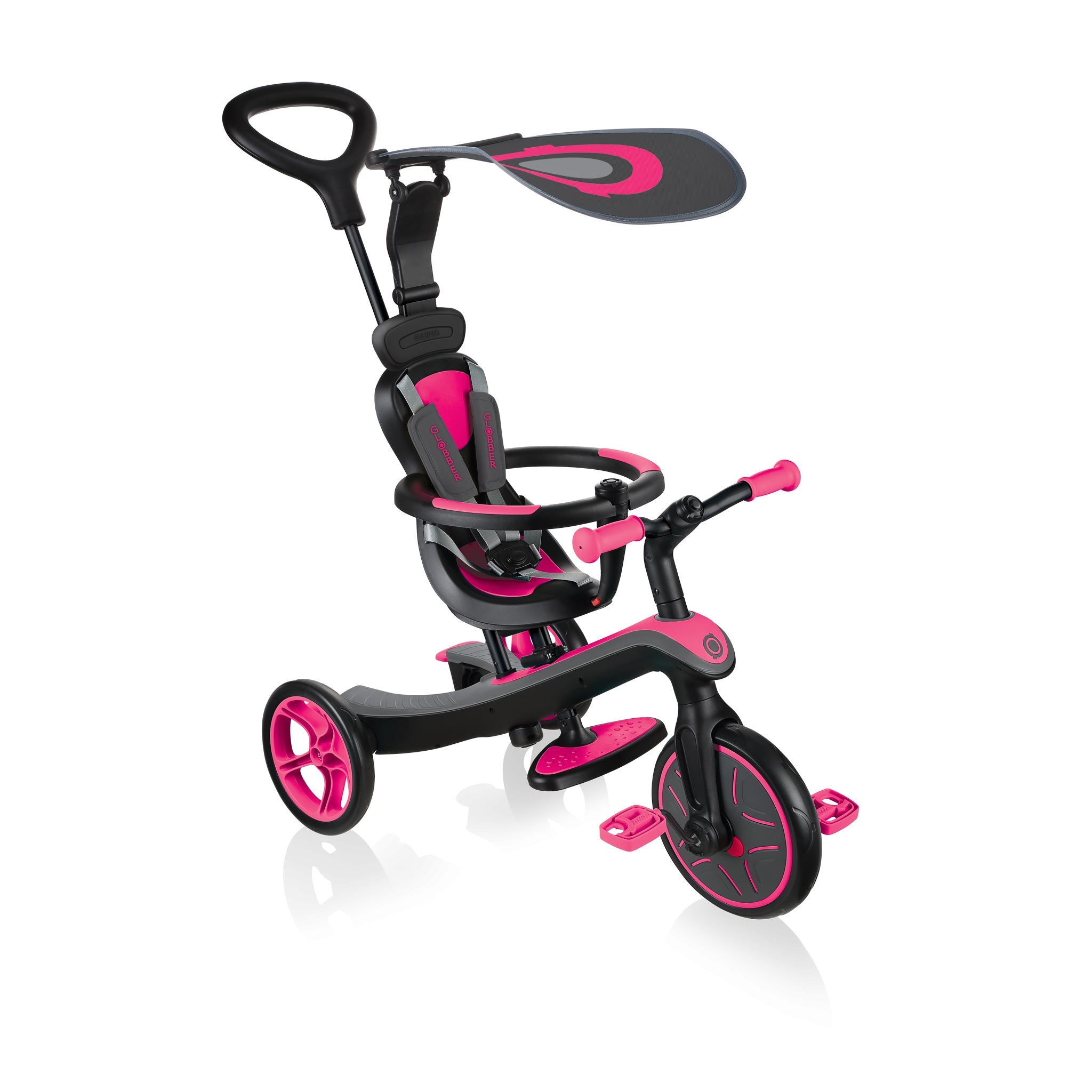 Globber Explorer Trike 4-In-1 - Fuchsia Pink (With Headrest) (10M - 5Y)