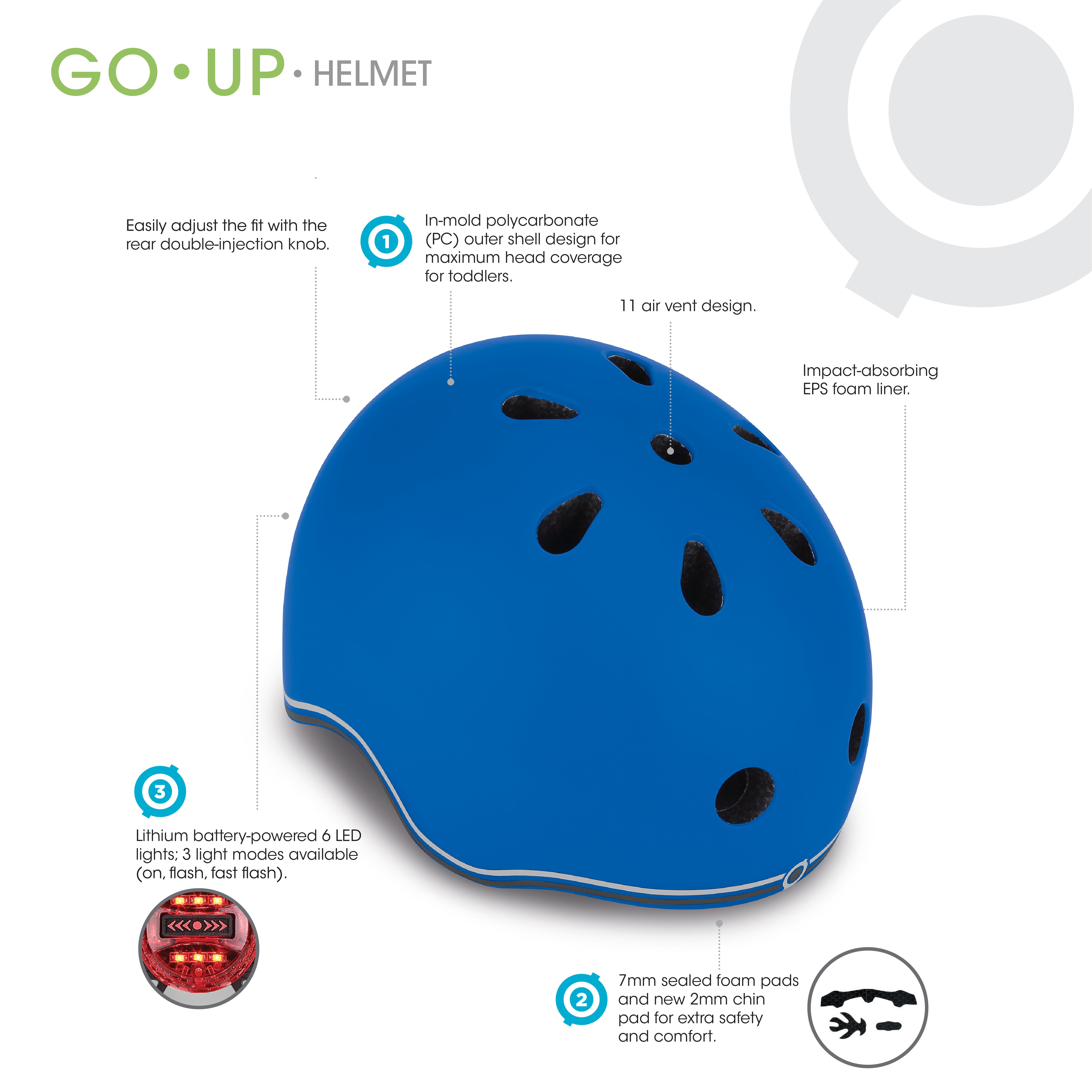 Globber Helmet Go Up Lights XXS-XS (45-51cm) - Pastel Blue