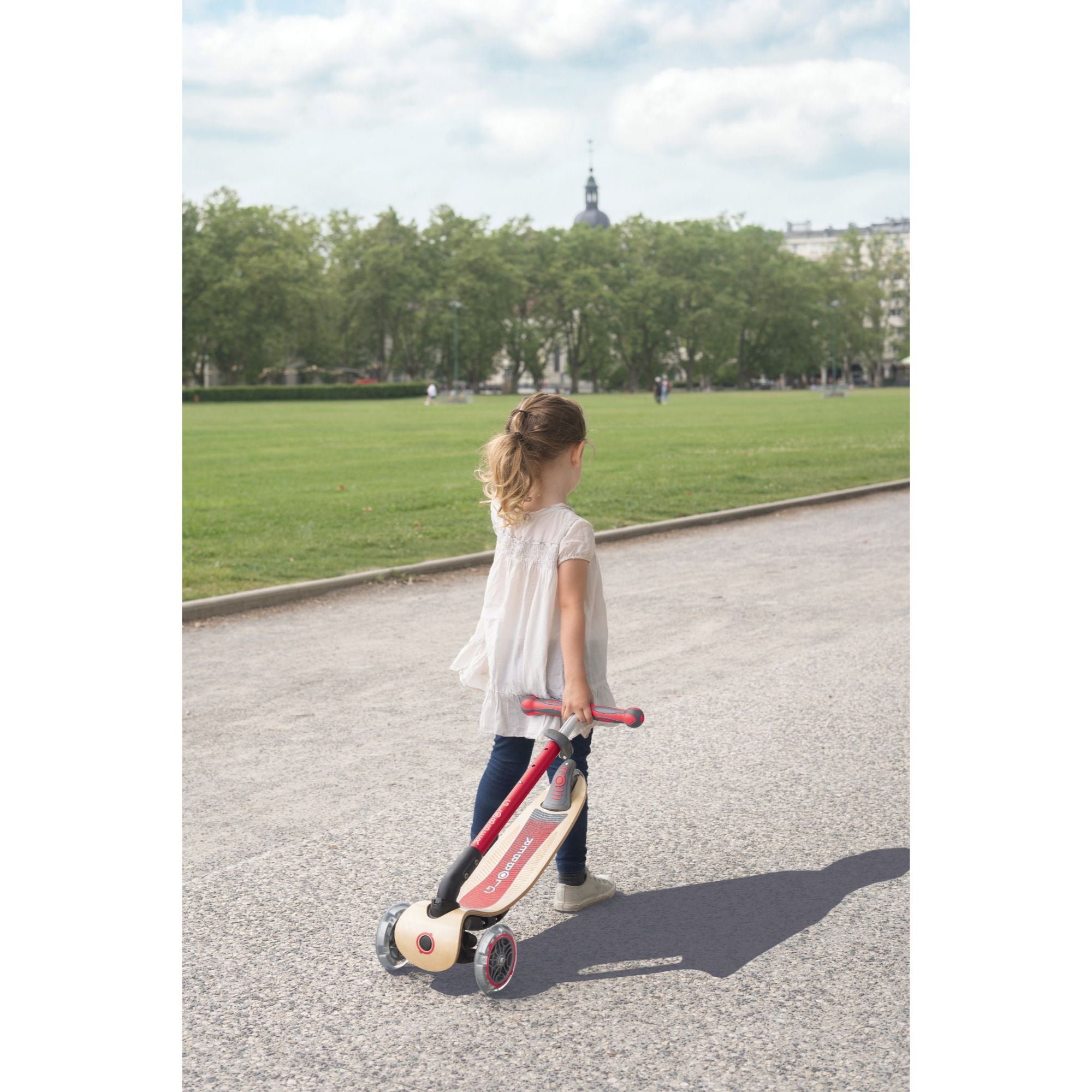 Globber Primo Foldable Wood Lights Scooter - Pink (3y - 7y)