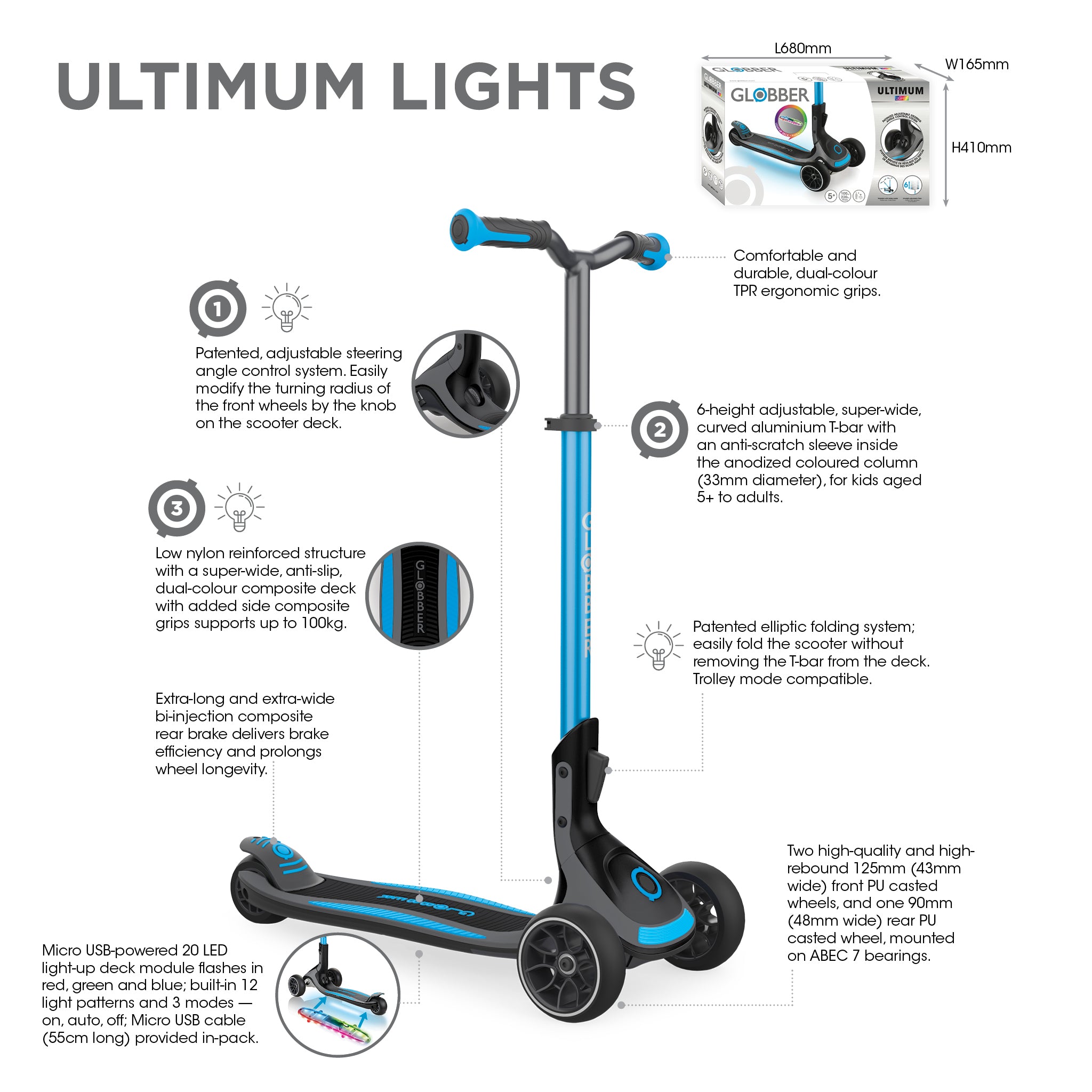 Globber Ultimum Lights - Sky Blue (5y+)