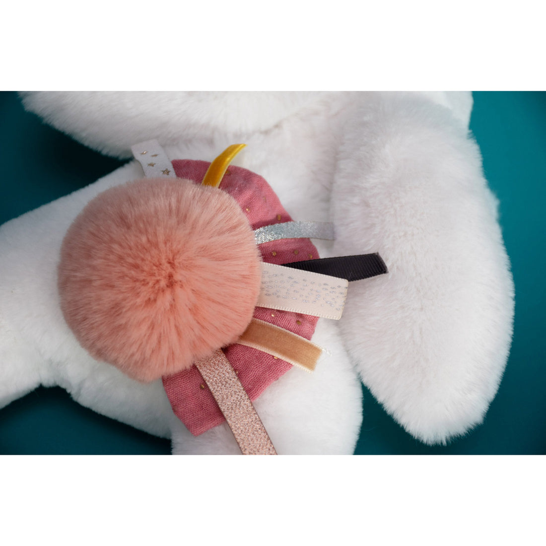 Doudou Et Compagnie - Bunny Stuffed Plush Animal with Pom Pom Tail Pink