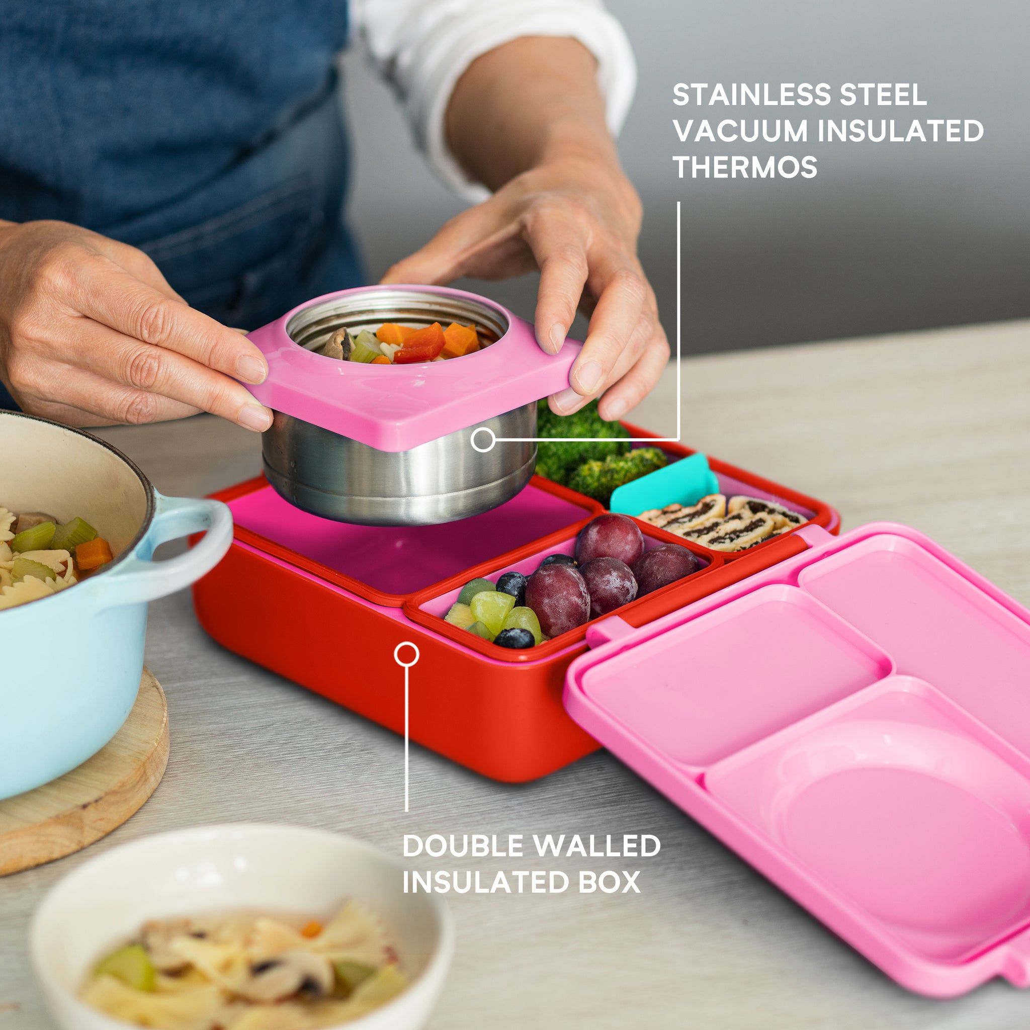 OmieBox Insulated Hot & Cold Bento Box V2 - Pink Berry – Petit Bazaar