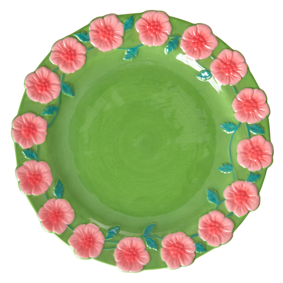 rice-dk-ceramic-dinner-plate-with-embossed-flower-design-green-rice-cedpl-emgr-