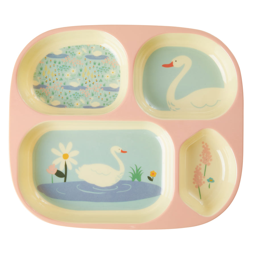 rice-dk-melamine-kids-4-room-plate-with-swan-print-rice-kipl4-swa-