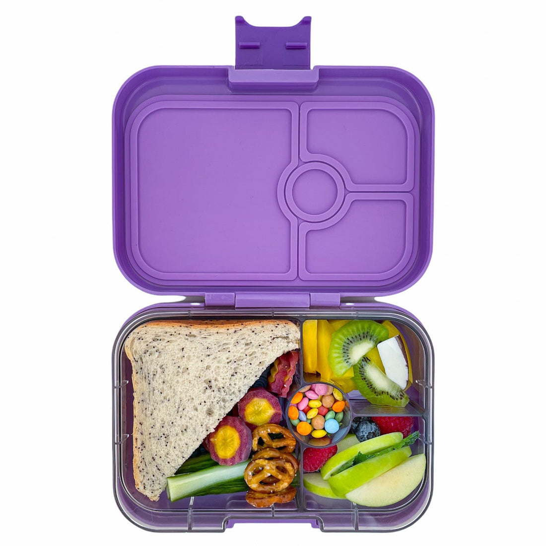  Yumbox Panino Leakproof Bento Box for Kids, Sandwich friendly  4-Compartment tray, for Kids & Adults, Compact 8.5 x 6 x 1.8 in, Healthy  Portions, Easy open/close (Hazy Blue with Panther tray)